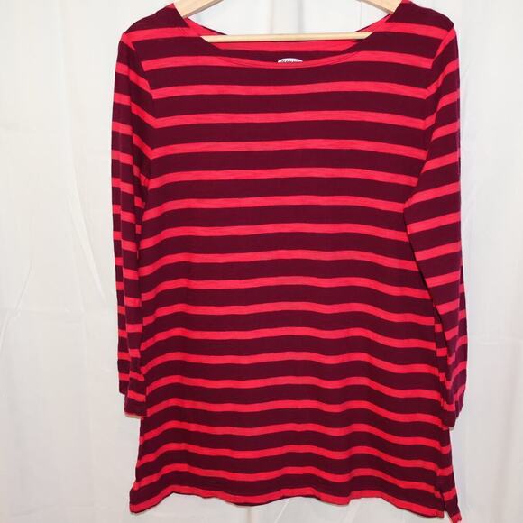 Old Navy T Shirt 3/4 Sleeve Size Large Red Pink Stiped - Picture 6 of 13